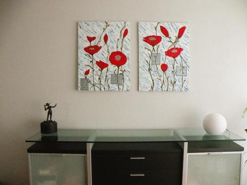 2 kleurrijke schilderijen Klaprozen samen 120 breed 80 hoog, Antiek en Kunst, Kunst | Schilderijen | Modern, Ophalen