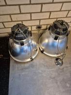 2 Zilvergrijze Hanglampen, Huis en Inrichting, Lampen | Hanglampen, Ophalen, Gebruikt, Metaal, Minder dan 50 cm