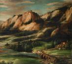 Berglandschap - Duitse School achttiende of negentiende eeuw, Antiek en Kunst, Kunst | Schilderijen | Klassiek, Ophalen of Verzenden