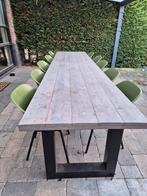 Steigerhouten set: tafel 4 m, sidetable & 10 Hartman stoelen, Tuin en Terras, Tuintafels, Ophalen, Gebruikt, Rechthoekig, Hout
