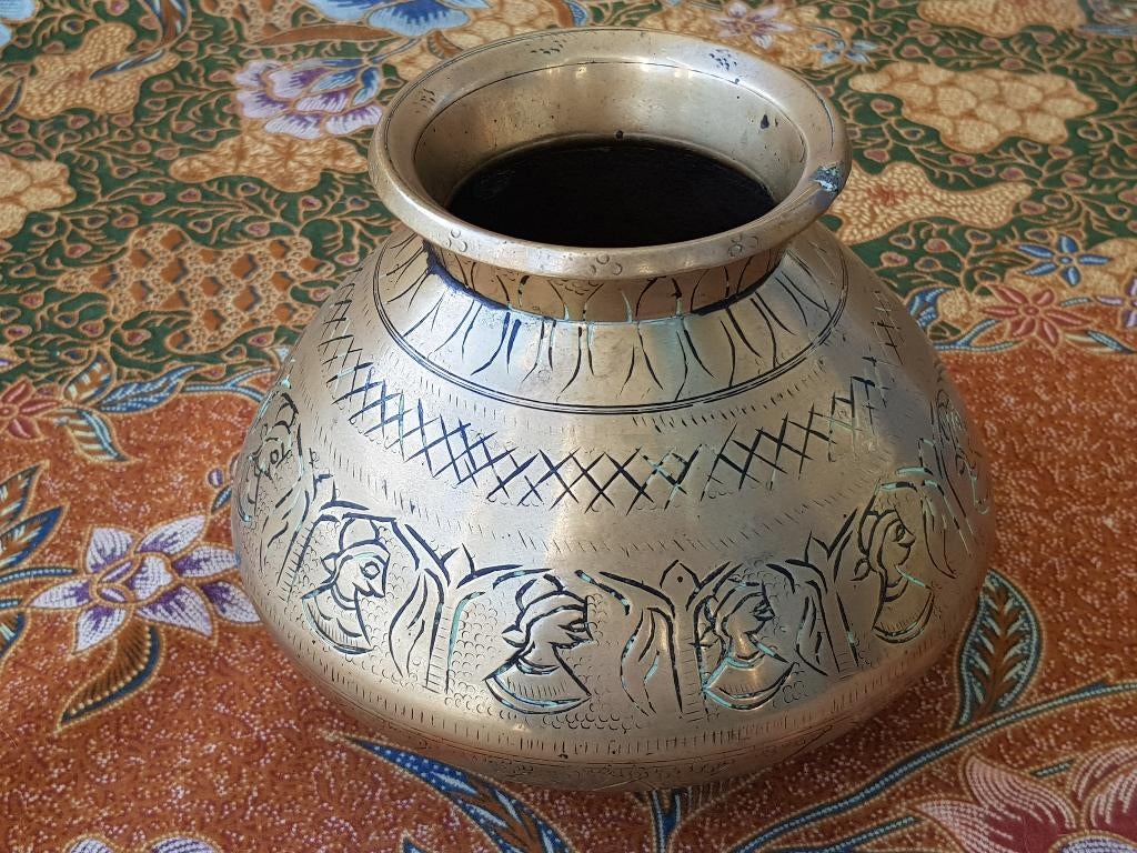 Mooie zware antieke Oosterse kookpot van brons 15,5 cm., Antiek en Kunst, Ophalen of Verzenden