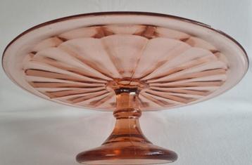 Art-Deco Roze persglas taartschaal op voet  beschikbaar voor biedingen