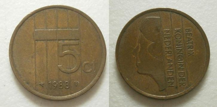 Beatrix 5 cent 1988, Postzegels en Munten, Munten | Nederland, Losse munt, 5 cent, Koningin Beatrix, Ophalen of Verzenden