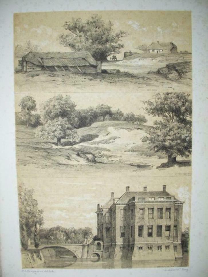 066/ Delen/  De Steeg  Midnachten/ Zijpenberg  / Litho 1876, Antiek en Kunst, Kunst | Litho's en Zeefdrukken, Ophalen of Verzenden