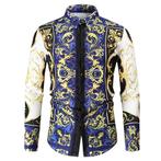 Heren barok overhemd 19 luxe gouden kamper shirt blauw wit, Verzenden, Nieuw, Overige kleuren, Overige halswijdtes