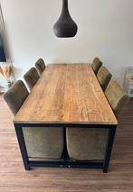 Houten eettafel met luxe lederen stoelen, Huis en Inrichting, Ophalen, Gebruikt, 4 tot 6 stoelen