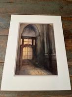 KUNST SCHILDERIJ AQUAREL INTERIEUR HUIS, Antiek en Kunst, Ophalen of Verzenden