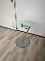 Ronde bijzettafel van glas en rvs, Huis en Inrichting, Tafels | Bijzettafels, Minder dan 55 cm, Rond, Ophalen, 45 tot 60 cm