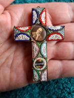 Oud Italiaans kruisje millefiori micro mozaïek met Paus, Antiek en Kunst, Ophalen of Verzenden