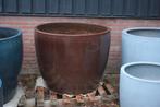 Prachtige grote ronde geglazuurde bloempot donkerbruin