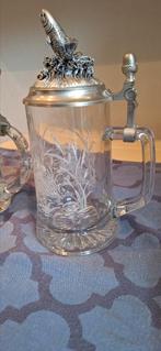 2 kristallen bierpullen met tinnen deksel, Ophalen of Verzenden