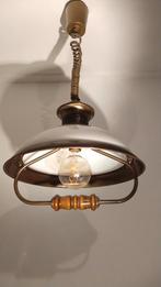 Vintage Hanglamp / scheepslamp Koper Glas Hout, Huis en Inrichting, Lampen | Hanglampen, Ophalen of Verzenden, Zo goed als nieuw