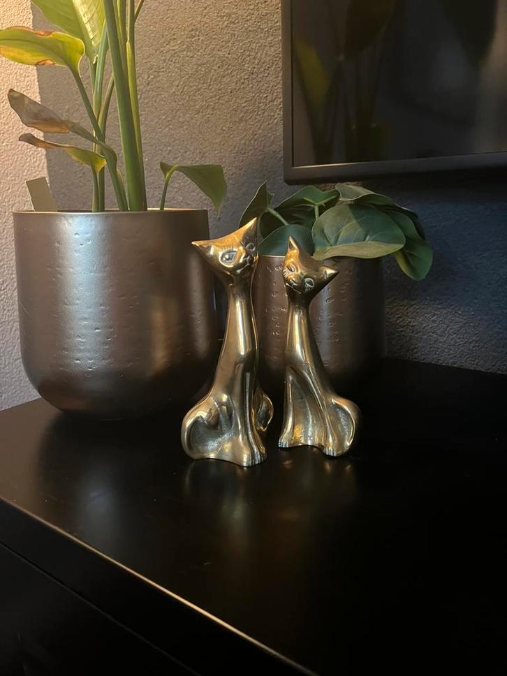 Set van twee vintage messing kattenbeeldjes, Huis en Inrichting, Woonaccessoires | Overige, Ophalen of Verzenden