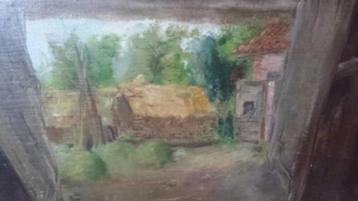 Olieverf schilderij op hout doorkijk door stal Cruysheer beschikbaar voor biedingen