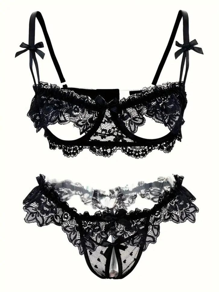 String met open kruis + beugelbeha zwart 42 44 lingerie, Kleding | Dames, Ondergoed en Lingerie, Setje, Zwart, Ophalen of Verzenden