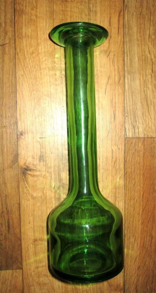 Mid Century groene design vaas / vase / bottle Holmegaard, Verzamelen, Retro, Huis en Inrichting, Ophalen