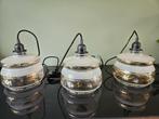 Set van 3 vintage glazen hanglampen met gouden details, Ophalen of Verzenden