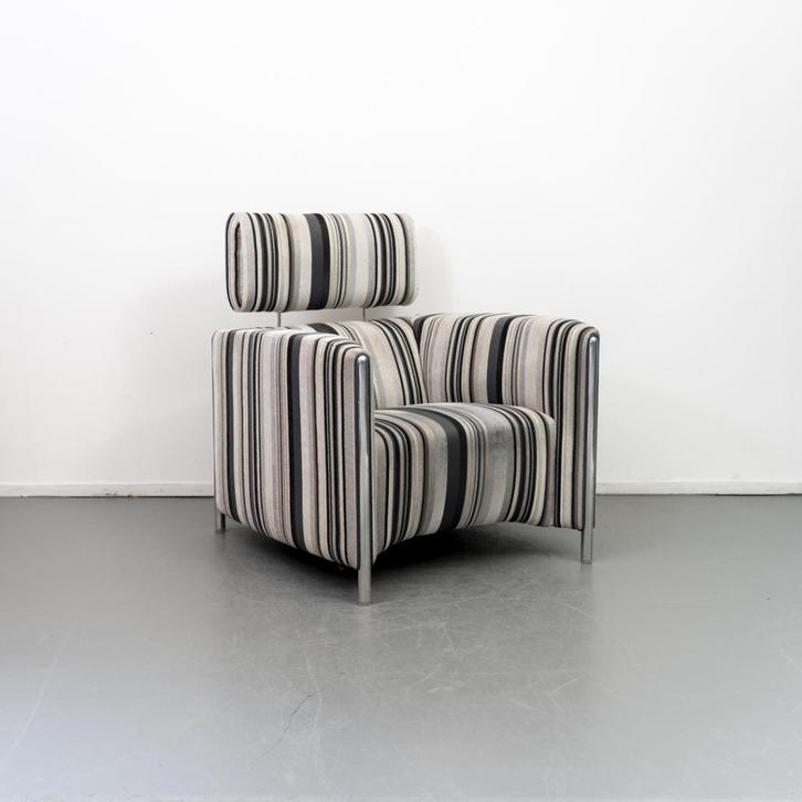 1x Leolux Goncharov Fauteuil Gestreepte Stof - Gepolijst, Huis en Inrichting, Fauteuils, Zo goed als nieuw, Leer, 75 tot 100 cm
