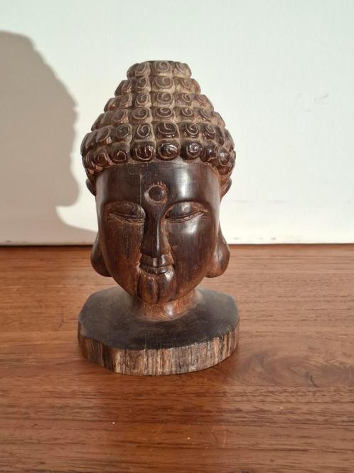 Houten boeddha hoofd., Antiek en Kunst, Kunst | Beelden en Houtsnijwerken, Ophalen of Verzenden