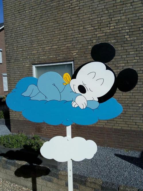 babybordverhuur westervoort mickey op wolk geboortebord, Kinderen en Baby's, Kraamcadeaus en Geboorteborden, Nieuw, Geboortebord