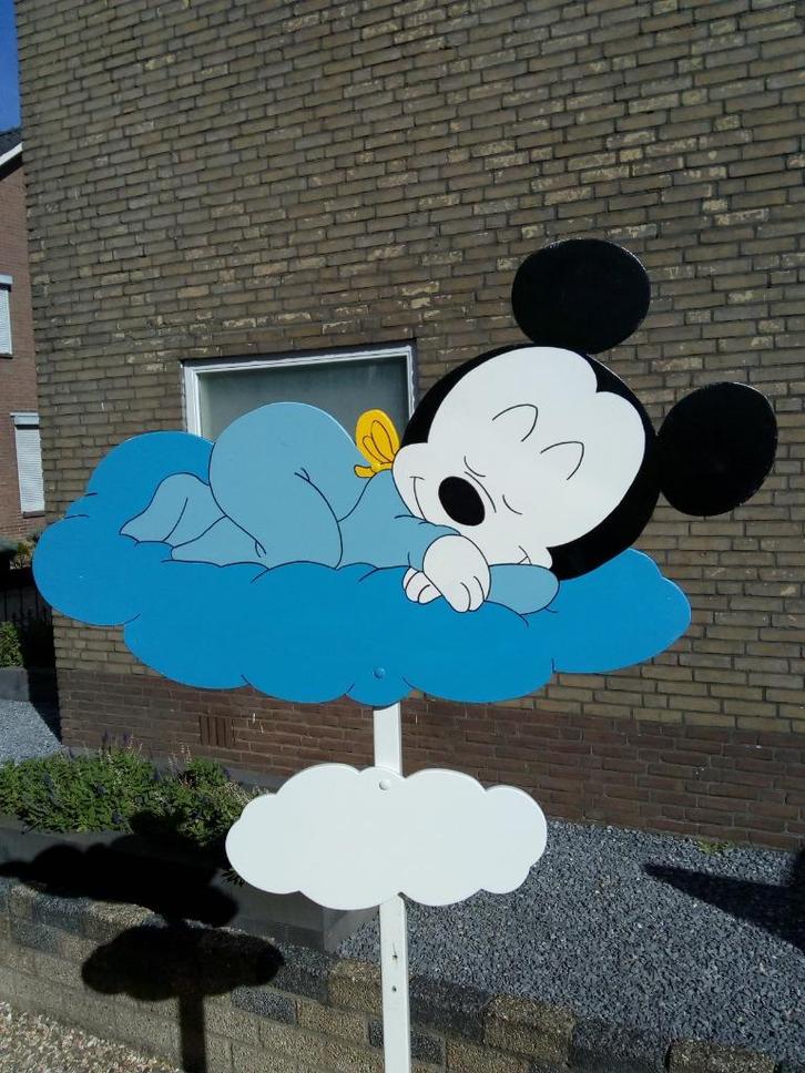 babybordverhuur westervoort mickey op wolk geboortebord, Kinderen en Baby's, Kraamcadeaus en Geboorteborden, Nieuw, Geboortebord