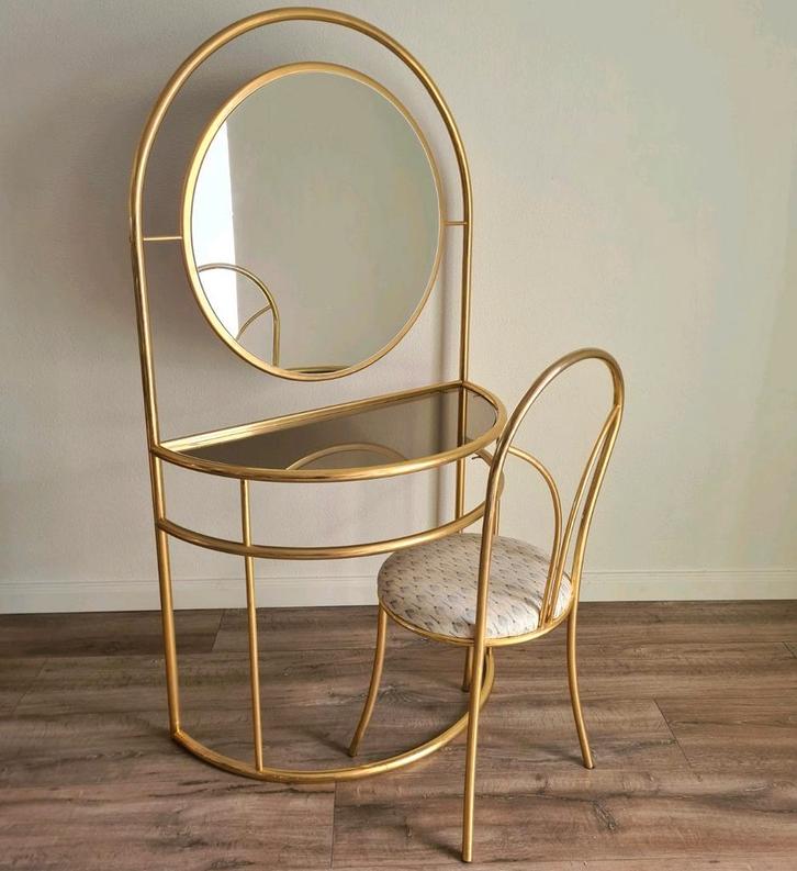 Messing vintage retro make up tafel vanity hollywood regency, Huis en Inrichting, Woonaccessoires | Spiegels, Zo goed als nieuw