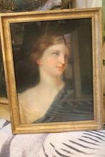 Antieke franse pastel krijttekening bois dore lijst portret, Ophalen