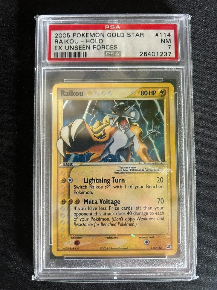 Raikou gold star psa 7, Hobby en Vrije tijd, Verzamelkaartspellen | Pokémon, Zo goed als nieuw, Ophalen of Verzenden