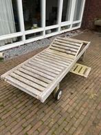 Teakhouten ligbed met rood kussen, Tuin en Terras, Ophalen, Gebruikt, Teakhout, Verstelbaar