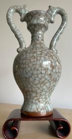 Antieke Chinese craquelé celadon vaas draken oren porselein, Antiek en Kunst, Verzenden