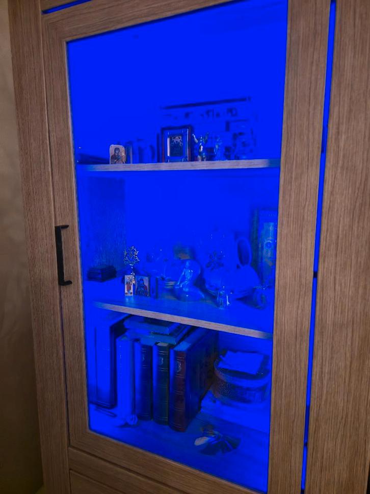 Vitrinekast met RGB LED Pronto Wonen (185 cm) Oak Wood, Huis en Inrichting, Kasten | Vitrinekasten, Zo goed als nieuw, 150 tot 200 cm