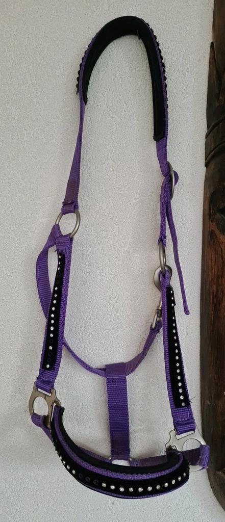 Busse paardenhalster diamant bling strass paars/zwart, Dieren en Toebehoren, Paarden en Pony's | Hoofdstellen en Tuigage, Zo goed als nieuw