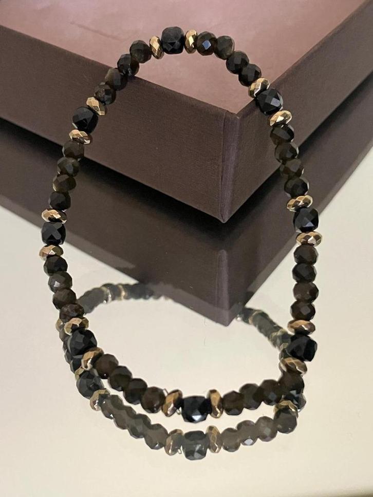 Edelsteen armband met obsidiaan, hematin en spinel, Sieraden, Tassen en Uiterlijk, Edelstenen, Nieuw, Verzenden