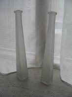 Hoge Smalle Vaas Matglas Vintage Set van 2, Ophalen of Verzenden