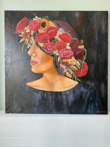 Groot uniek olieverf schilderij 100X100 cm beschikbaar voor biedingen