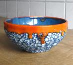 Vallauris schaaltje vintage kom druipglazuur oranje blauw, Huis en Inrichting, Gebruikt, Porselein of Keramiek, Schaal, Rond