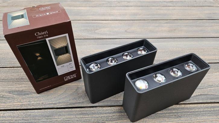 Set van 2 Konstsmide Chieri up down LED-wandlampen (8 x 1W), Tuin en Terras, Buitenverlichting, Zo goed als nieuw, Wandlamp, Aluminium