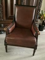 Vintage stoel, leer met hout, Ophalen, Gebruikt, Leer