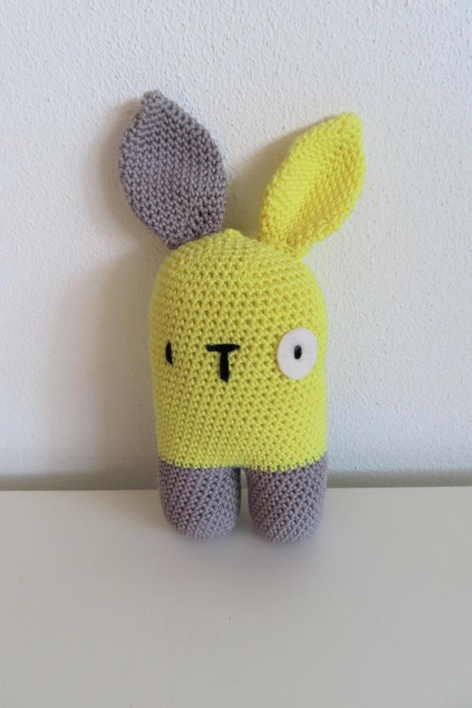 Konijn Geel/Grijs (3317), Kinderen en Baby's, Kraamcadeaus en Geboorteborden, Nieuw, Kraamcadeau, Ophalen of Verzenden