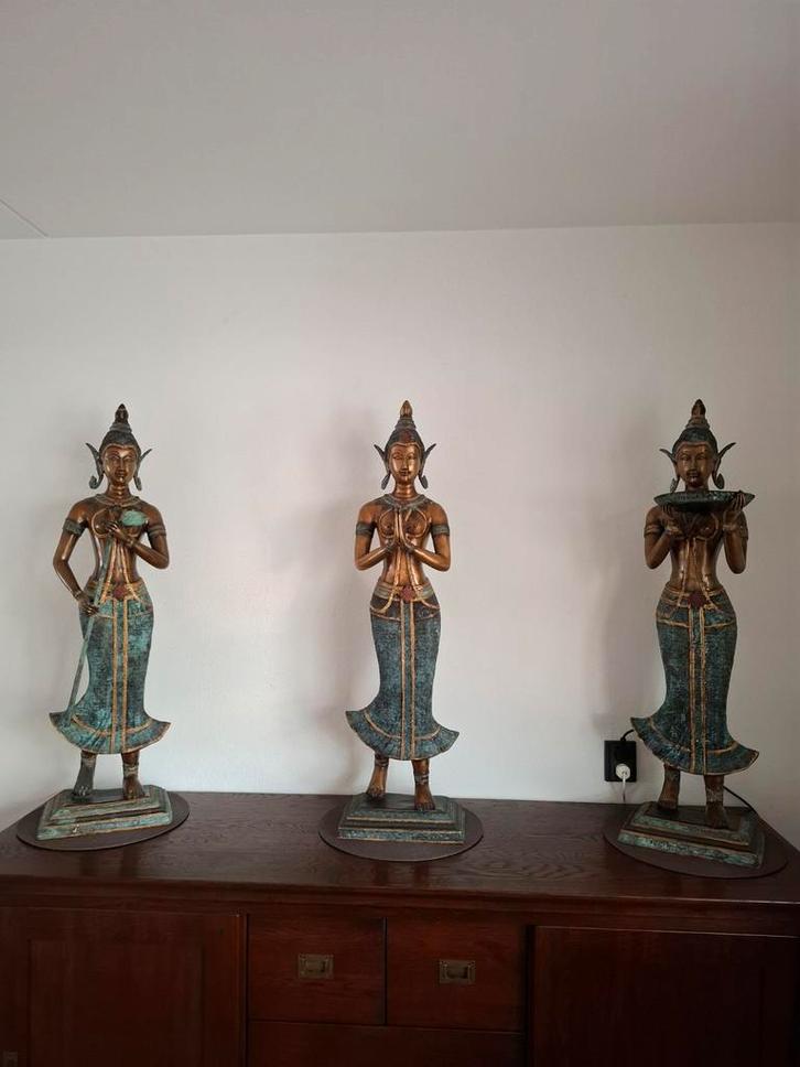 3 Bronzen Thaise Danseressen Beelden - 105cm, Antiek en Kunst, Kunst | Niet-Westerse kunst, Ophalen
