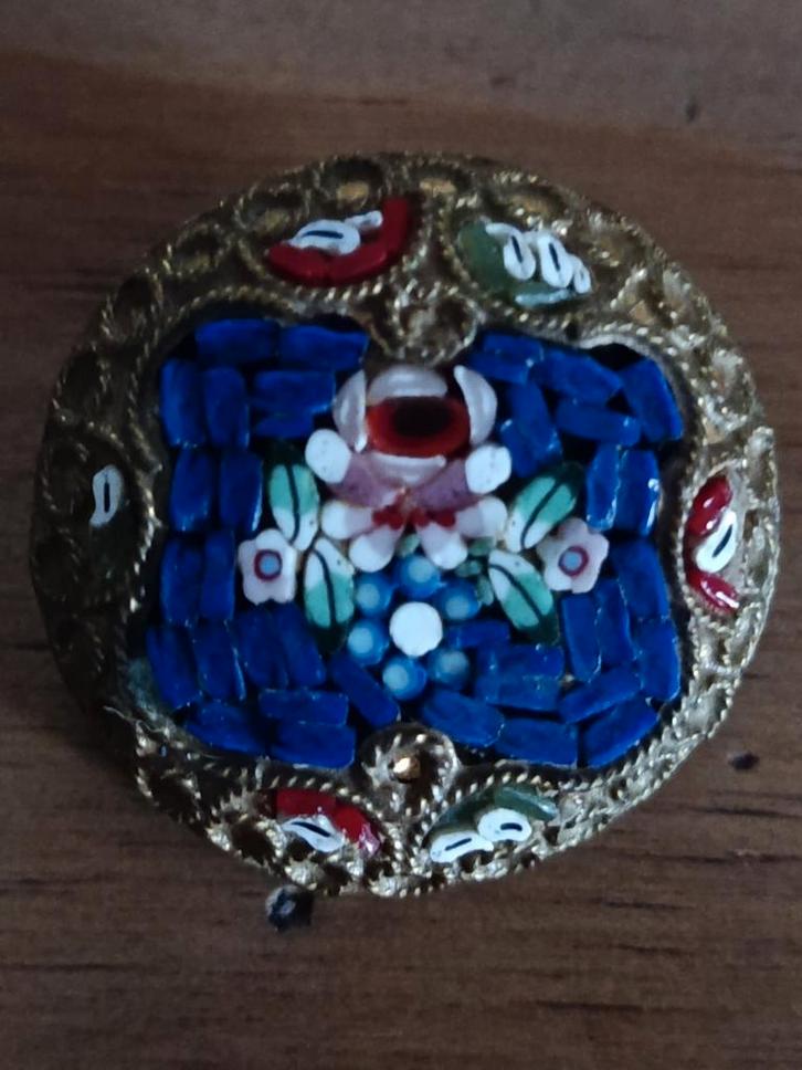 Vintage Italiaanse micromosaic broche, Sieraden, Tassen en Uiterlijk, Broches, Gebruikt, Overige materialen, Ophalen of Verzenden