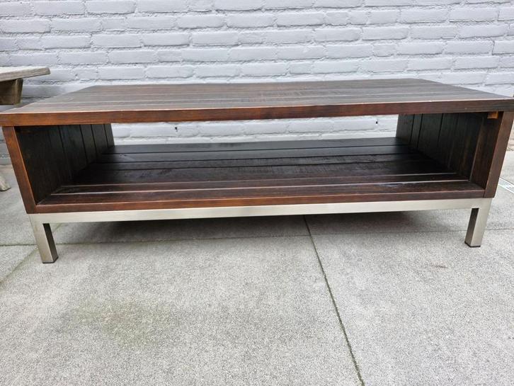 Houten salontafel(s) met RVS onderstel, Huis en Inrichting, Tafels | Salontafels, Minder dan 50 cm, 50 tot 100 cm, 100 tot 150 cm