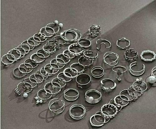 64 damesringen set van 64 stuks silver plated verzilverd, Sieraden, Tassen en Uiterlijk, Ringen, Nieuw, Dame, Zilver, Zilver, Met edelsteen