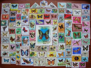 - 383 - 100 Vlinders / insecten zegels + blokje.  beschikbaar voor biedingen