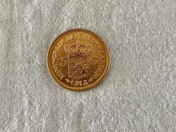 14 krt GOUDEN 5 GULDEN MUNT UIT 1912 - WD014 beschikbaar voor biedingen