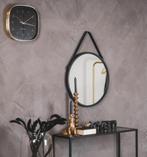 Ronde zwarte spiegel met band / riem, Huis en Inrichting, Woonaccessoires | Spiegels, Nieuw, Rond, Ophalen of Verzenden