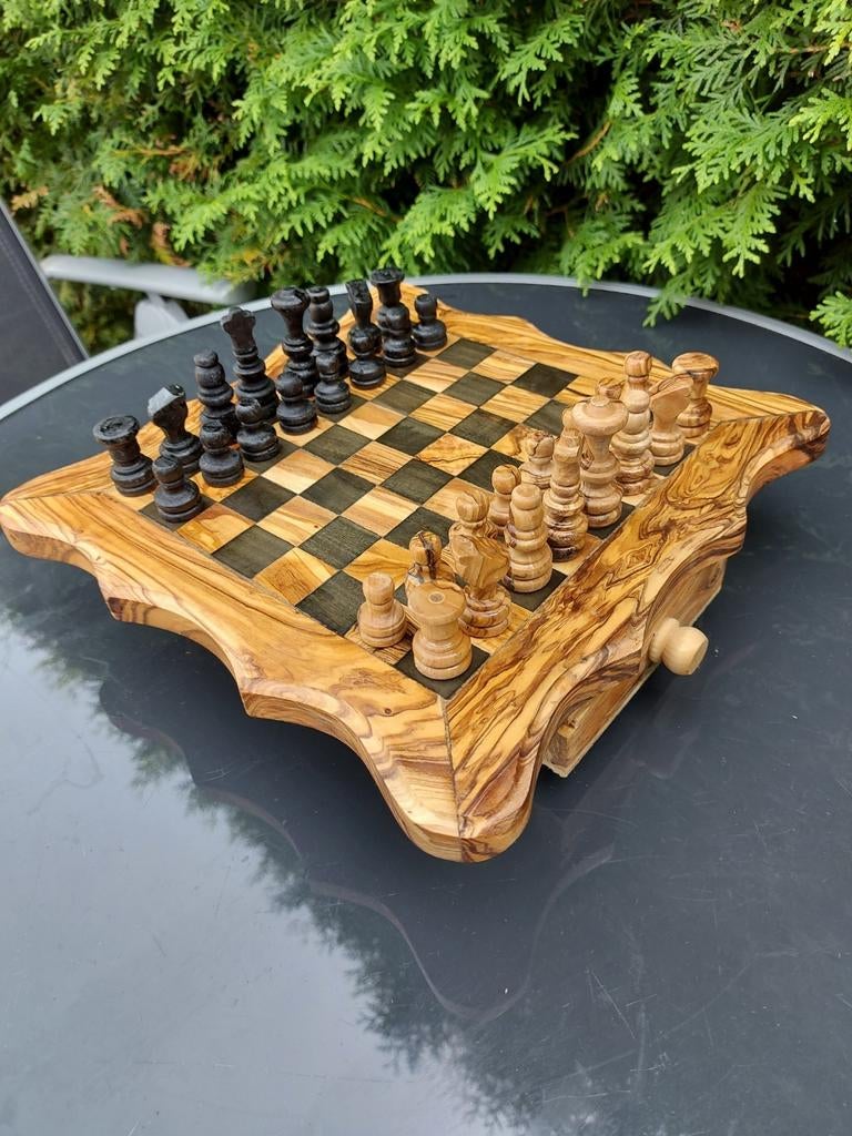 Olijfhout schaakbord met lade - 30cm - 40cm (Gratis Beeswax), Hobby en Vrije tijd, Gezelschapsspellen | Bordspellen, Nieuw, Ophalen of Verzenden