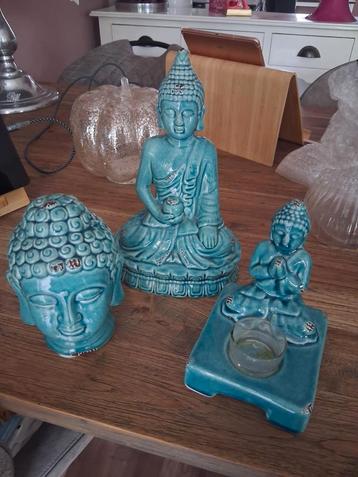 Turquoise Boeddha Beeldjes Set - 3 Stuks beschikbaar voor biedingen