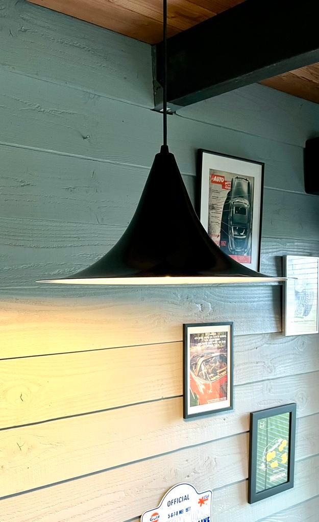 Vintage zwarte heksen hoed lamp van W.L.P leuchten, Huis en Inrichting, Lampen | Hanglampen, Gebruikt, 75 cm of meer, Metaal, Ophalen of Verzenden
