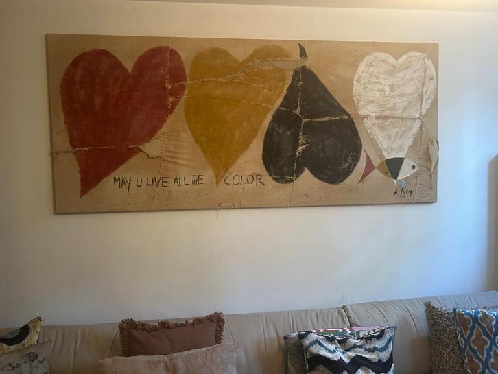 Ali Lamu schilderij MAY U LIVE ALL THE COLOR 94 X 221 CM, Antiek en Kunst, Kunst | Schilderijen | Abstract, Ophalen